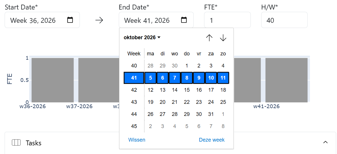 Falcon Activity date selector showing selection of an Activity week