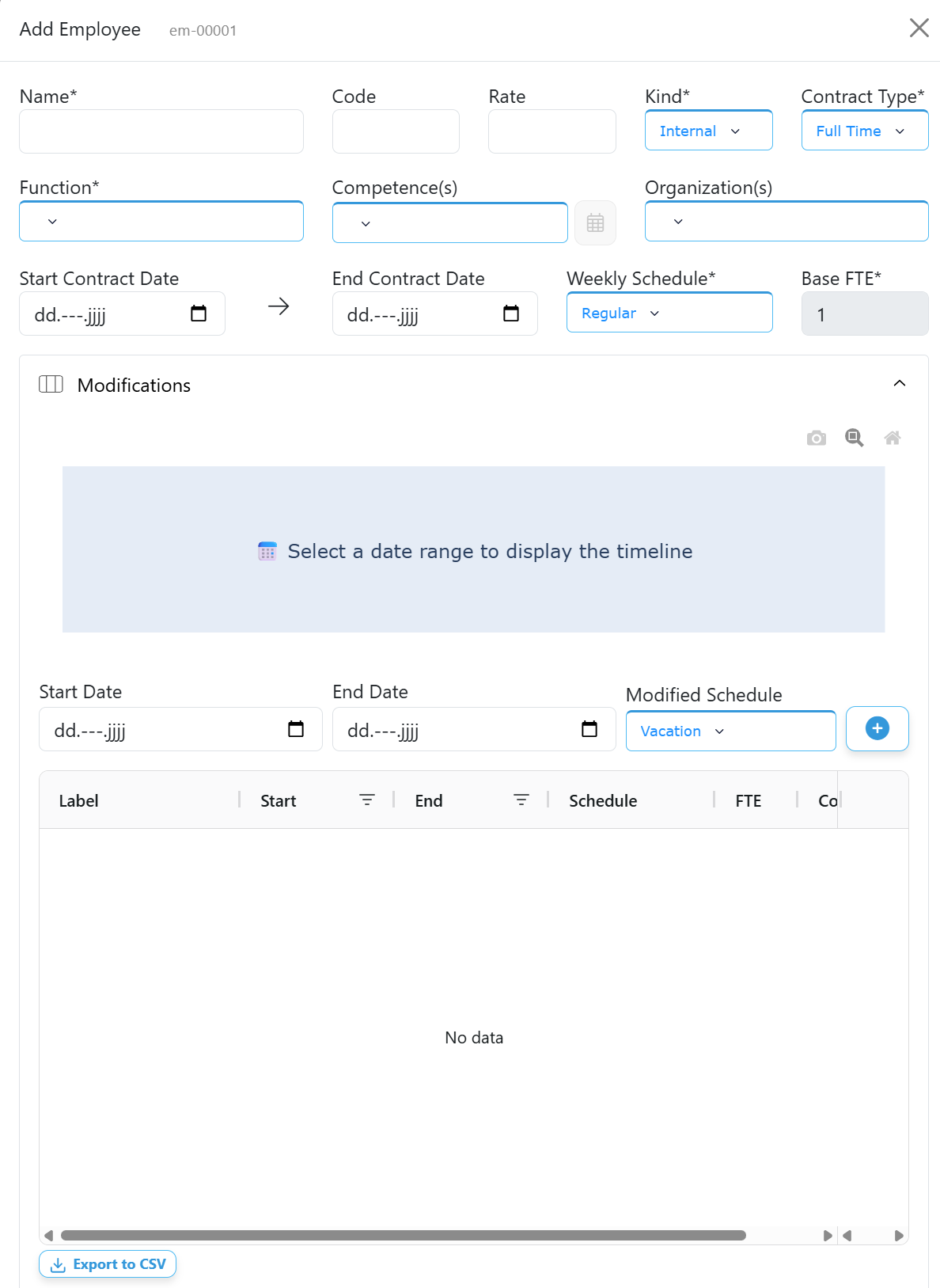 Falcon Add Employee modal