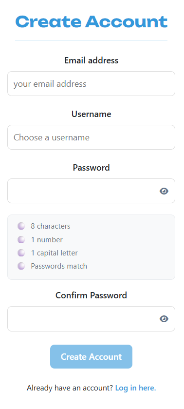 Pace Apps Create Account screen