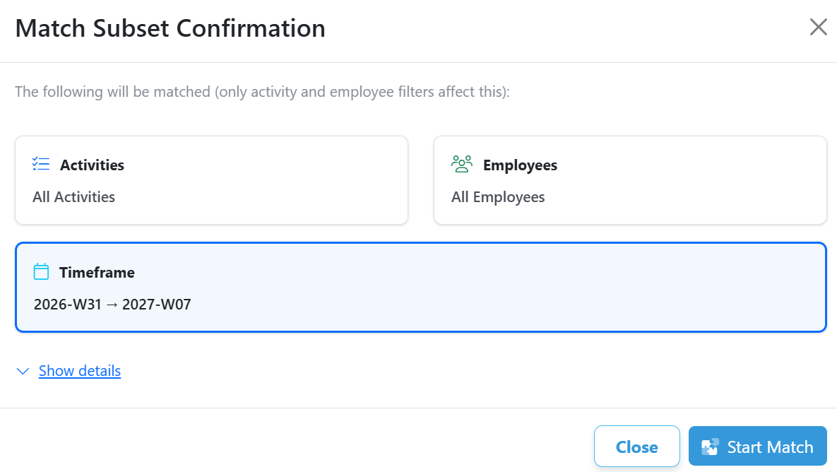 Falcon Match Subset Confirmation dialog